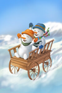 2 snowmen wagon