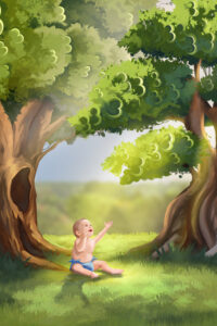 2 trees and baby